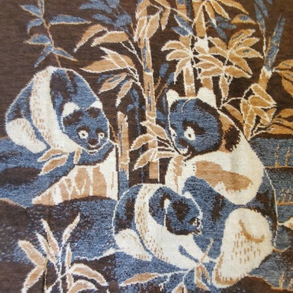 Vintage Brown Reversible Nature Asian Panda Scene Eating Bamboo 60 X 80 - Picture 11 of 11